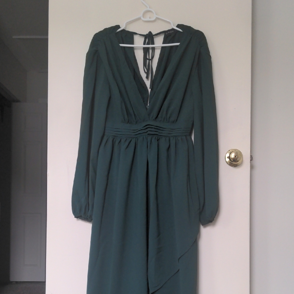 Emerald High Low Long sleeve Formal Dress